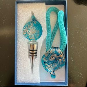 Wine Cork/Bottle Stopper & Necklace Gift Set